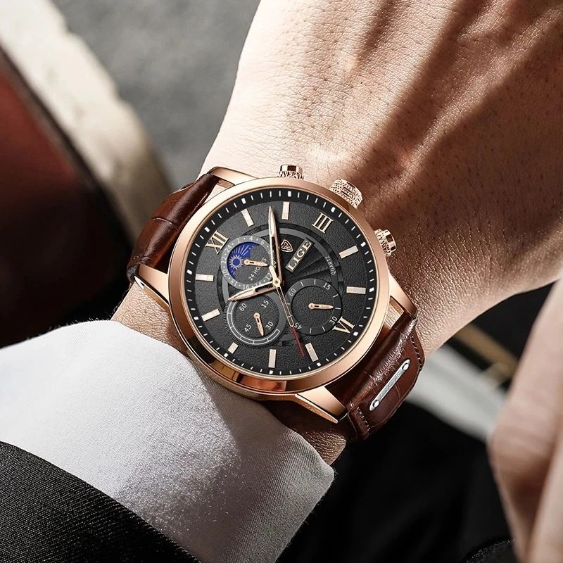 LIGE Quartz Watch Multi-Functional Chronograph Waterproof Male Watch