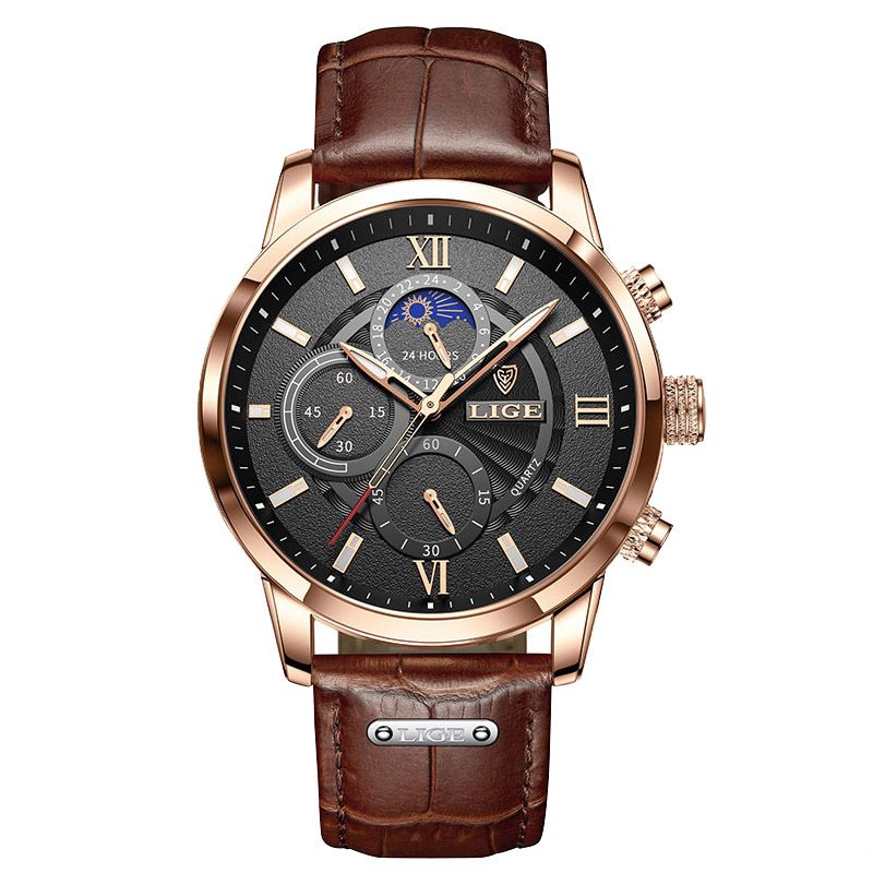 LIGE Quartz Watch Multi-Functional Chronograph Waterproof Male Watch