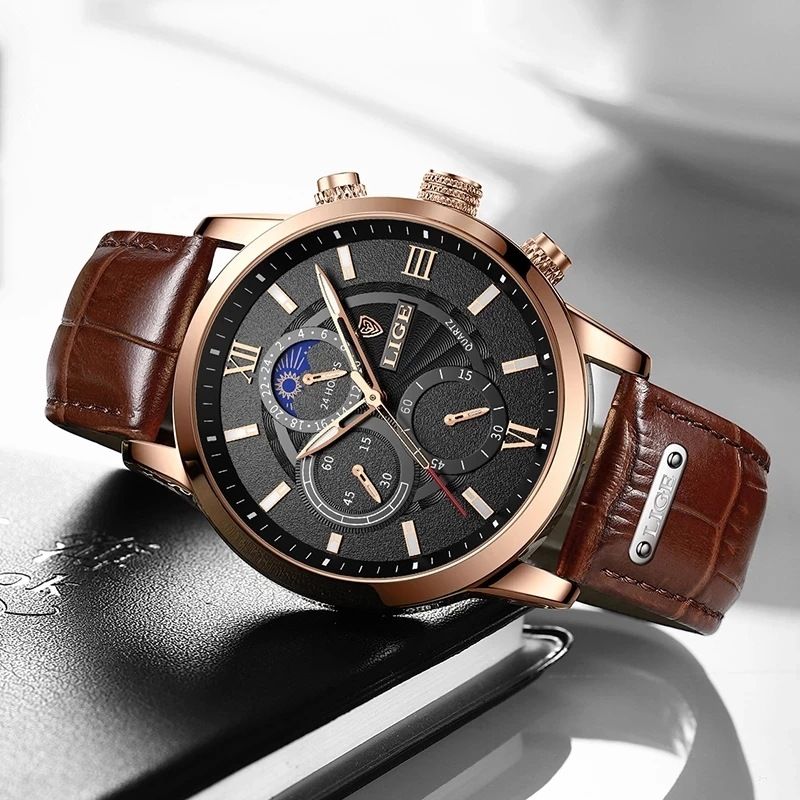 LIGE Quartz Watch Multi-Functional Chronograph Waterproof Male Watch