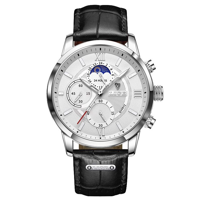 LIGE Quartz Watch Multi-Functional Chronograph Waterproof Male Watch