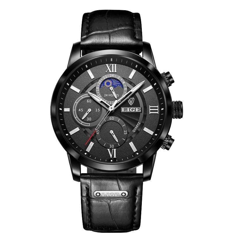 LIGE Quartz Watch Multi-Functional Chronograph Waterproof Male Watch