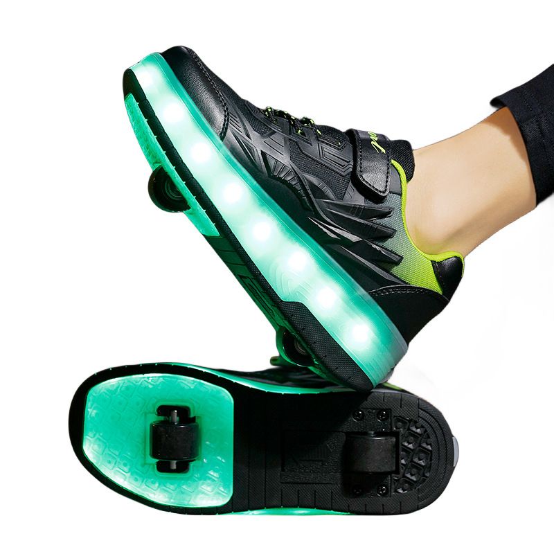 Boys Four Wheel Luminous Roller Sneakers Boys Double Wheel Invisible Roller Sneakers