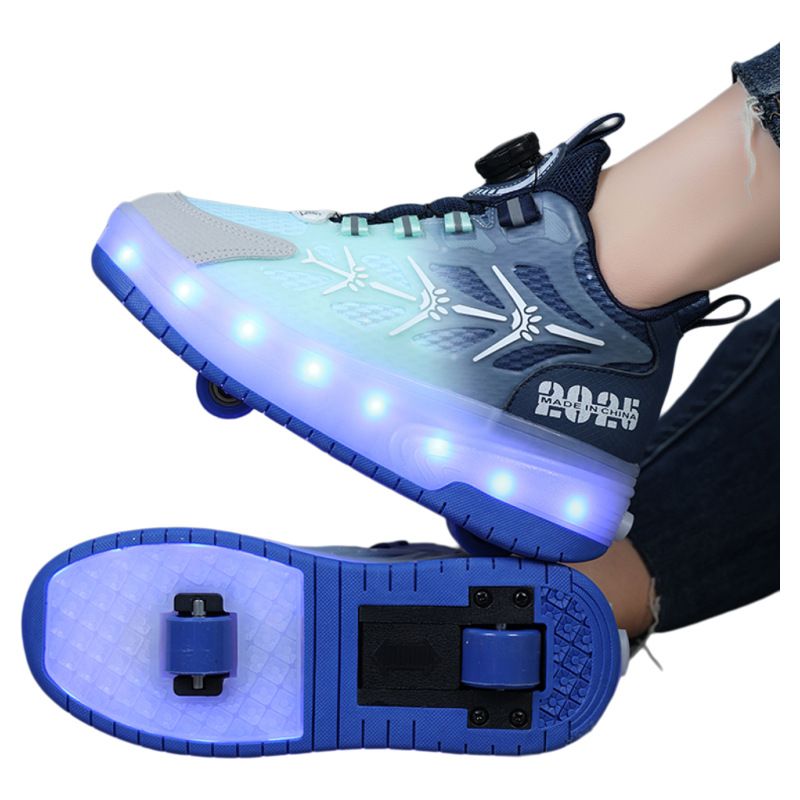 Boys Four Wheel Luminous Roller Sneakers Boys Double Wheel Invisible Roller Sneakers