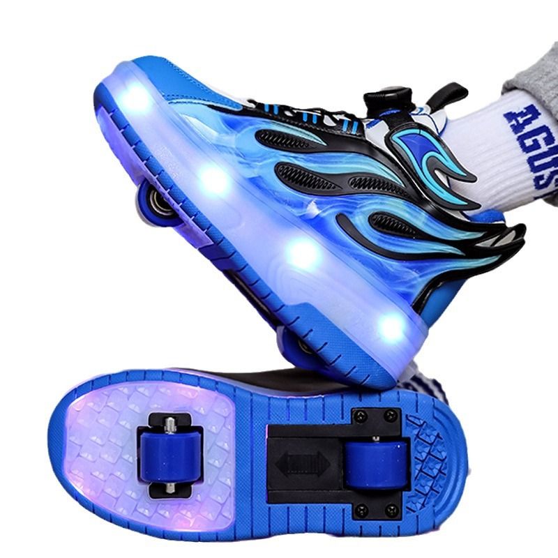 Boys Four Wheel Luminous Roller Sneakers Boys Double Wheel Invisible Roller Sneakers