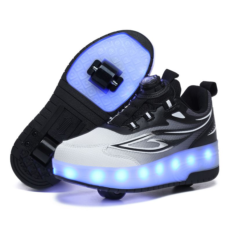 Boys Four Wheel Luminous Roller Sneakers Boys Double Wheel Invisible Roller Sneakers
