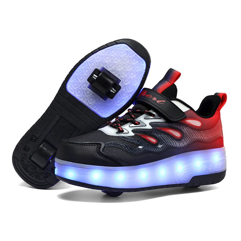 Boys Four Wheel Luminous Roller Sneakers Boys Double Wheel Invisible Roller Sneakers