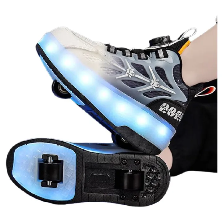 Boys Four Wheel Luminous Roller Sneakers Boys Double Wheel Invisible Roller Sneakers