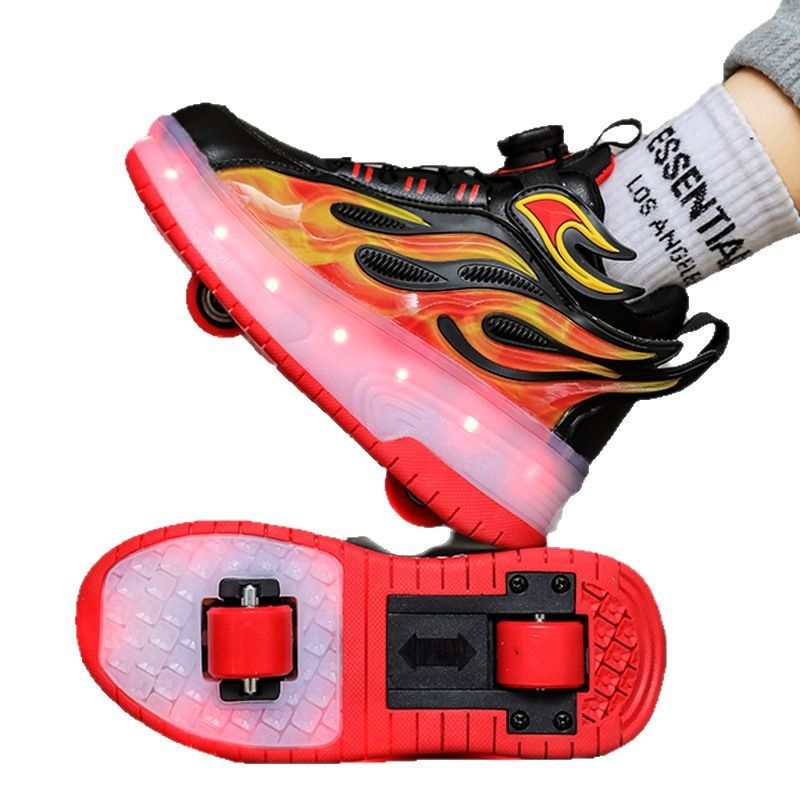 Boys Four Wheel Luminous Roller Sneakers Boys Double Wheel Invisible Roller Sneakers