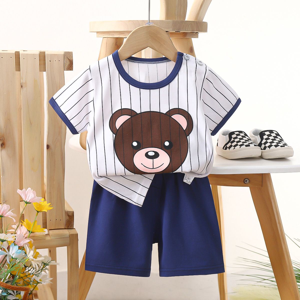 Children's short-sleeved cotton T-shirt and shorts set, baby summer outfit set for boys