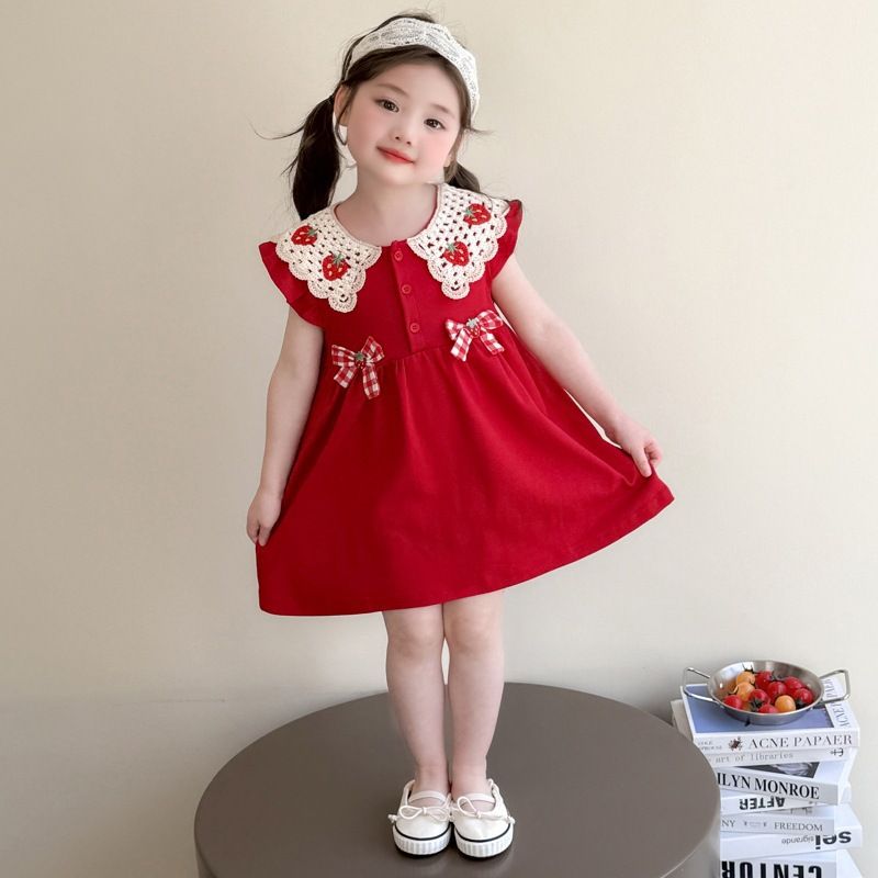 Stylish little girl dress, baby girl vest dress, toddler red festive dress