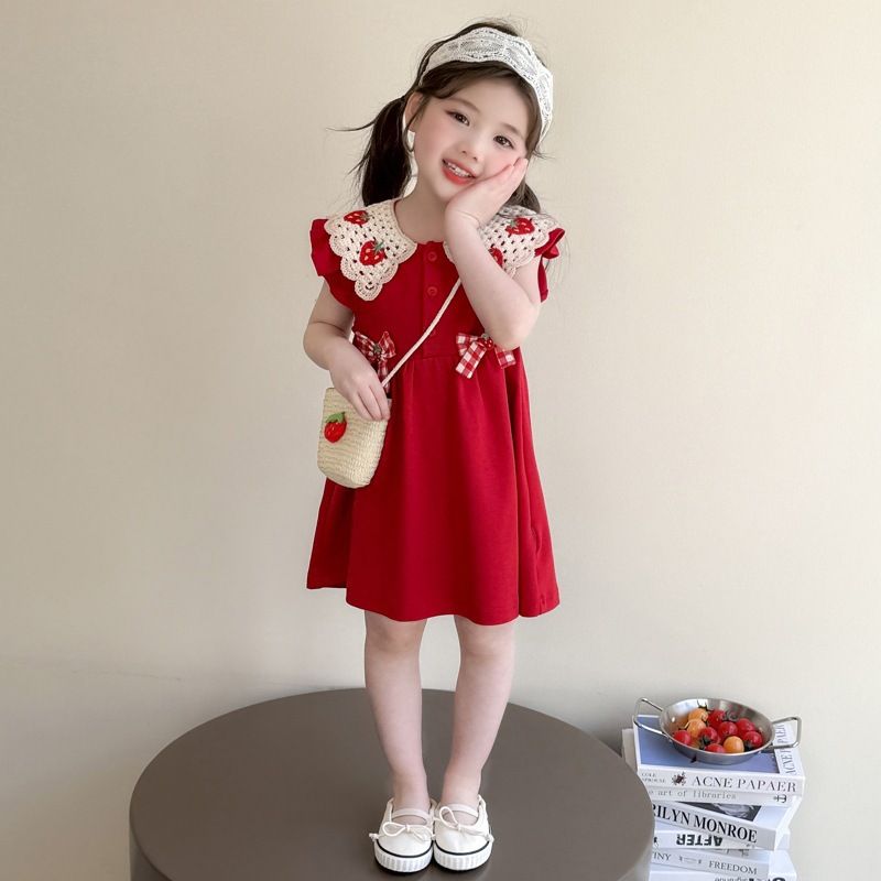Stylish little girl dress, baby girl vest dress, toddler red festive dress