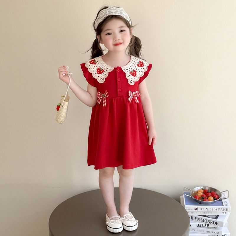 Stylish little girl dress, baby girl vest dress, toddler red festive dress