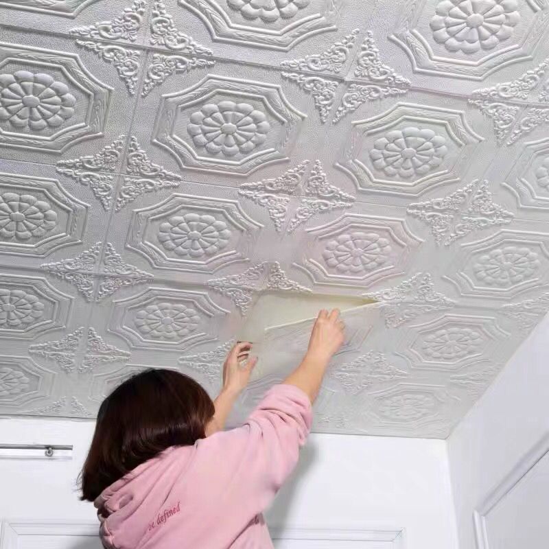 10 Pcs 35cm x 35cm Waterproof and moisture-proof self-adhesive ceiling wallpaper, wall decoration stickers, foam wall stickers, and headboard upholstered wallpaper