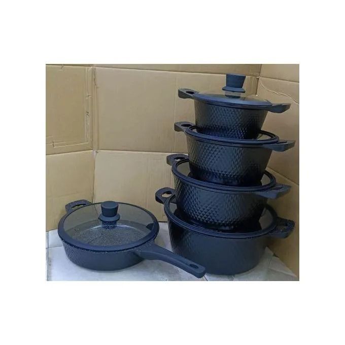 Silicone lid Bosch 10 Pieces Nonstick Granite Heavy Duty Cooking Pots cookware Black 10PCS