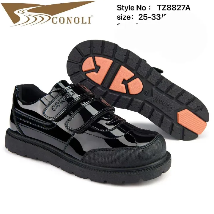 Conoli Kids School Shoes TZ8827A – Black Patent Leather Velcro Sneaker Style