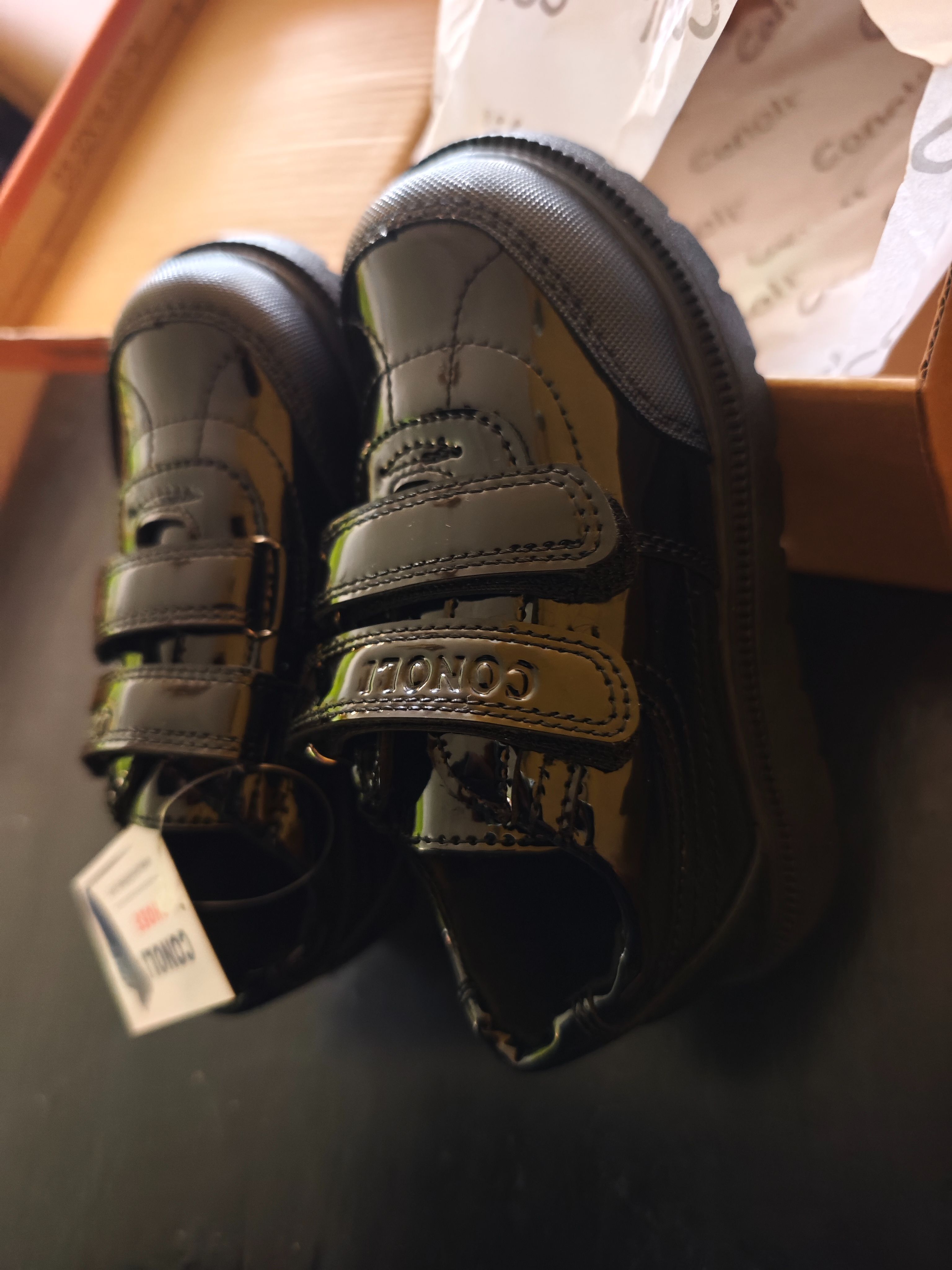 Conoli Kids School Shoes TZ8827A – Black Patent Leather Velcro Sneaker Style