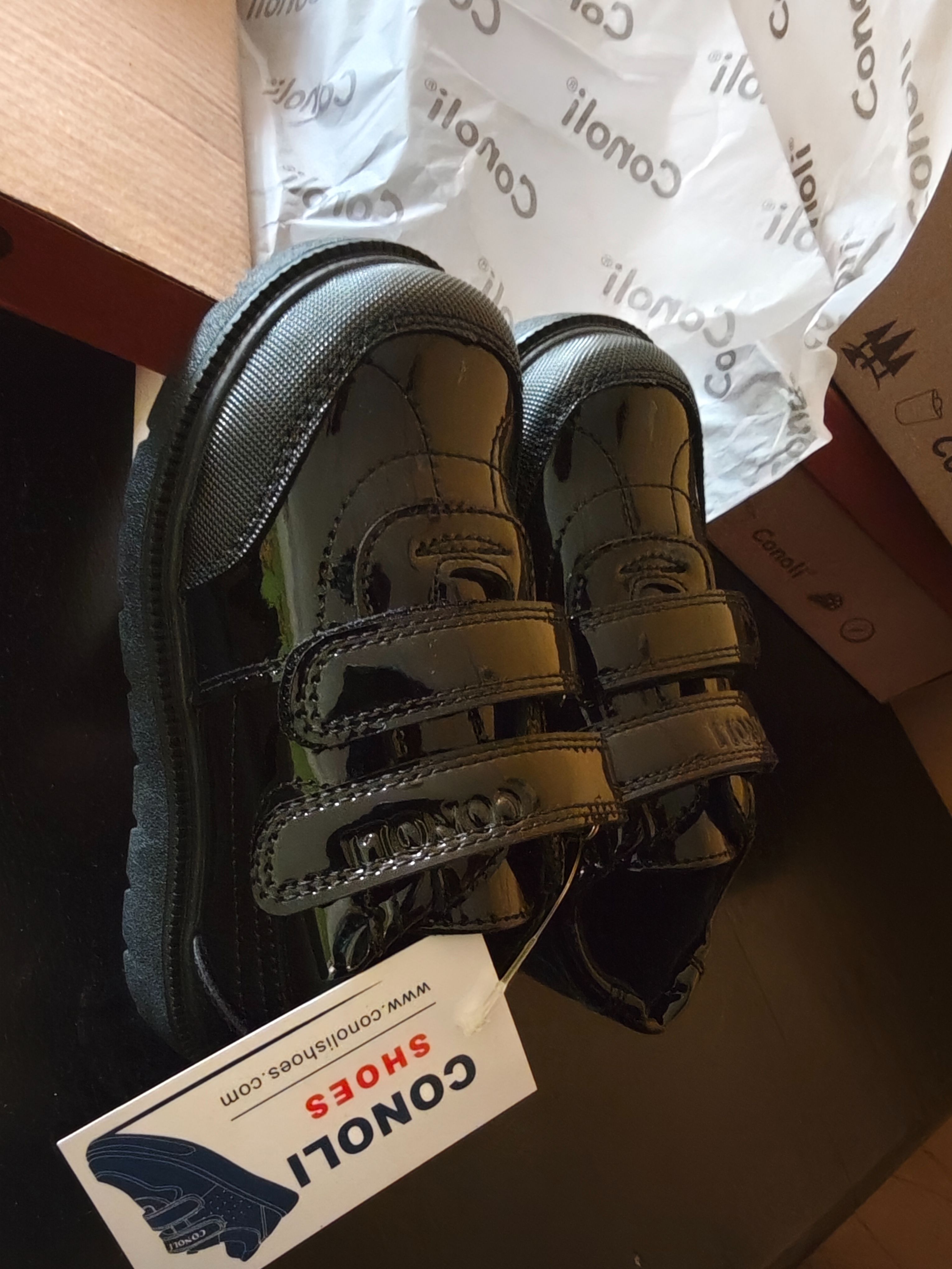 Conoli Kids School Shoes TZ8827A – Black Patent Leather Velcro Sneaker Style