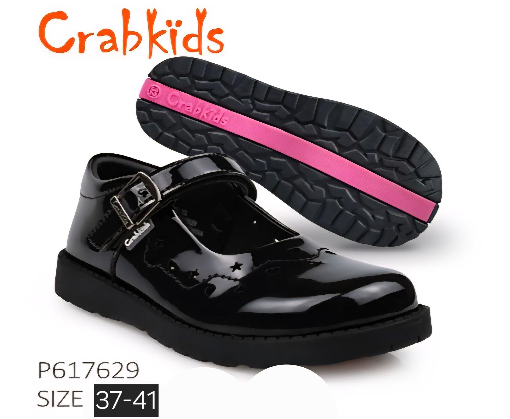 Crabkids School Shoes –Girls Wetlook Black | P617629