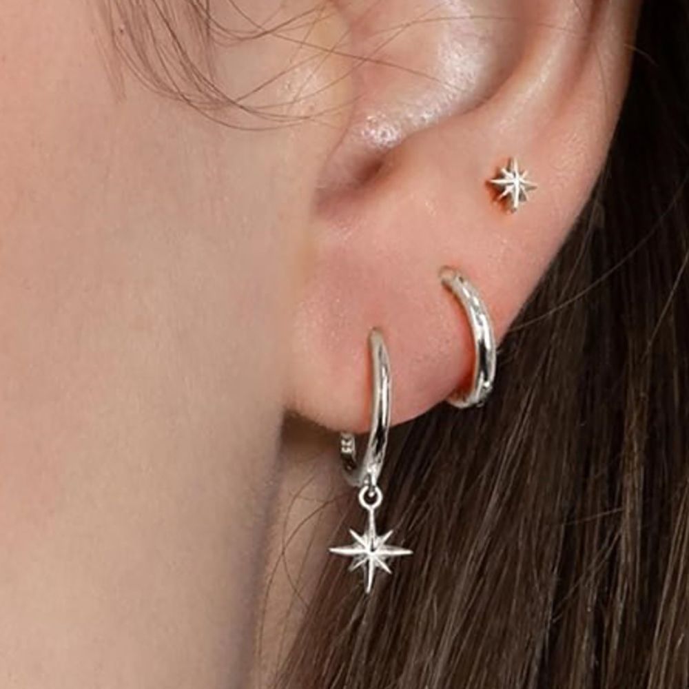 3-piece set of fashionable stainless steel round star shaped pendant earrings for women, gold-plated pendant earrings for punk and unisex rock jewelry