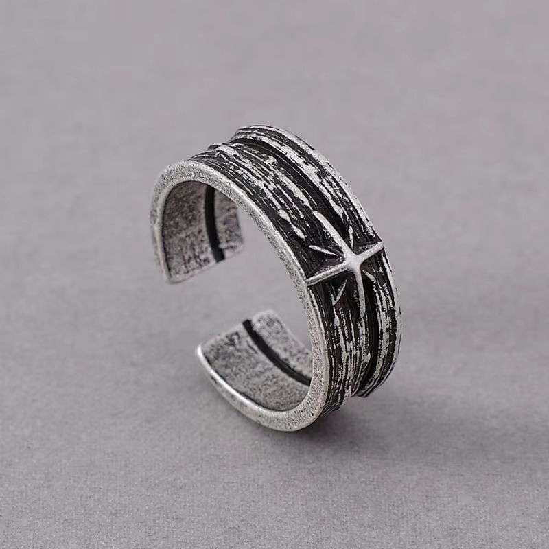Retro Stary Night Art Ring For Men Silver Color Punk Gothic Adjustable Open Ring Rock Handmade Unisex Jewelry Accessories Gift