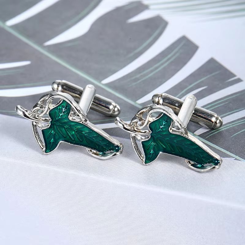 Fashion Jewelry Elf Leaf Cufflinks for Women Unisex Classic Elf Queen Green Leaves Cufflinks Gifts
