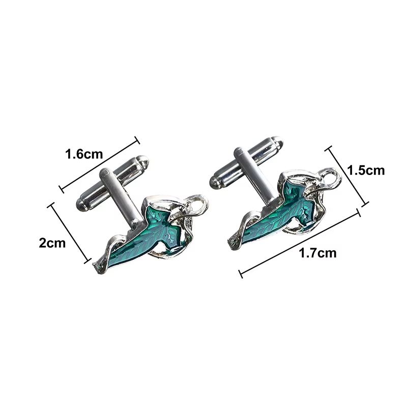 Fashion Jewelry Elf Leaf Cufflinks for Women Unisex Classic Elf Queen Green Leaves Cufflinks Gifts