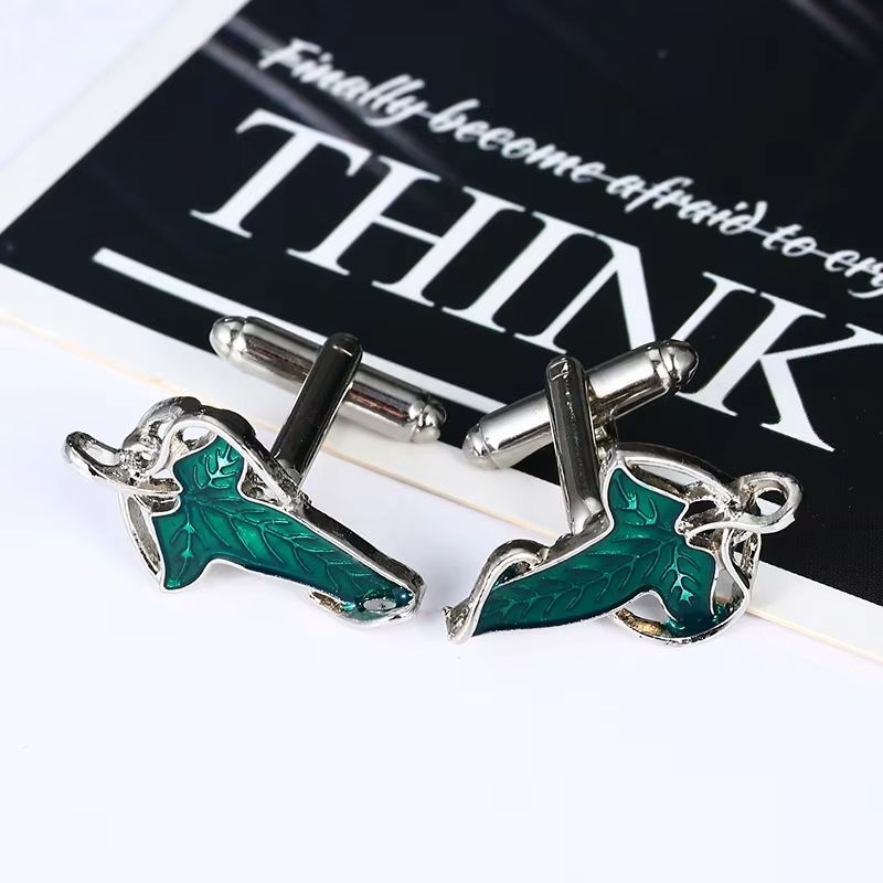 Fashion Jewelry Elf Leaf Cufflinks for Women Unisex Classic Elf Queen Green Leaves Cufflinks Gifts