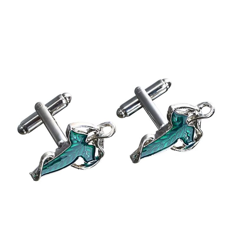 Fashion Jewelry Elf Leaf Cufflinks for Women Unisex Classic Elf Queen Green Leaves Cufflinks Gifts
