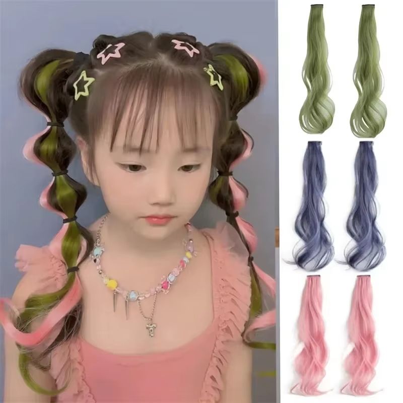 2pcs/set Sweet Kids Girl Wigs Hair Clip Cute Cool Candy Color Braid Wigs Hair Pin Hanging Ears Hair Dyeing Wig Headwear