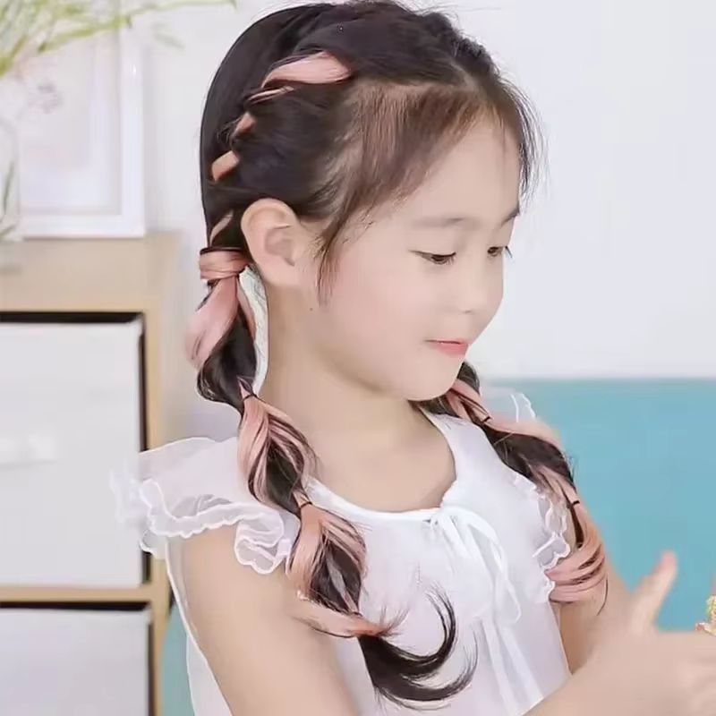 2pcs/set Sweet Kids Girl Wigs Hair Clip Cute Cool Candy Color Braid Wigs Hair Pin Hanging Ears Hair Dyeing Wig Headwear