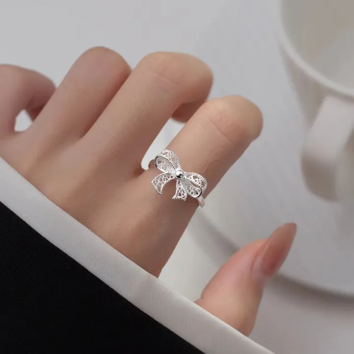 Bow, open ring, ladies' engagement, luxurious high-end jewelry
