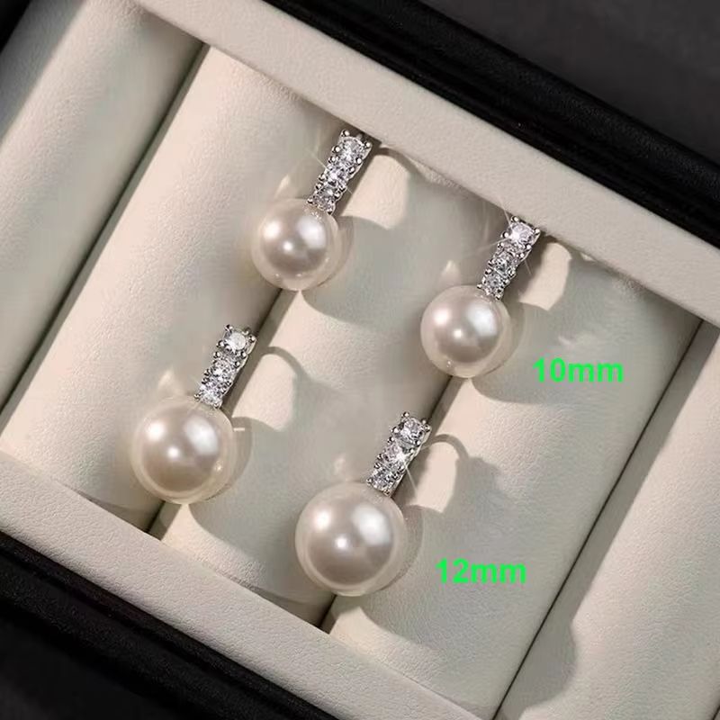 925 Sterling Silver Zircon Round 10/12mm Pearl Pendant Hoop Earrings For Women Party OL Fine Jewelry Light Luxury Accessories