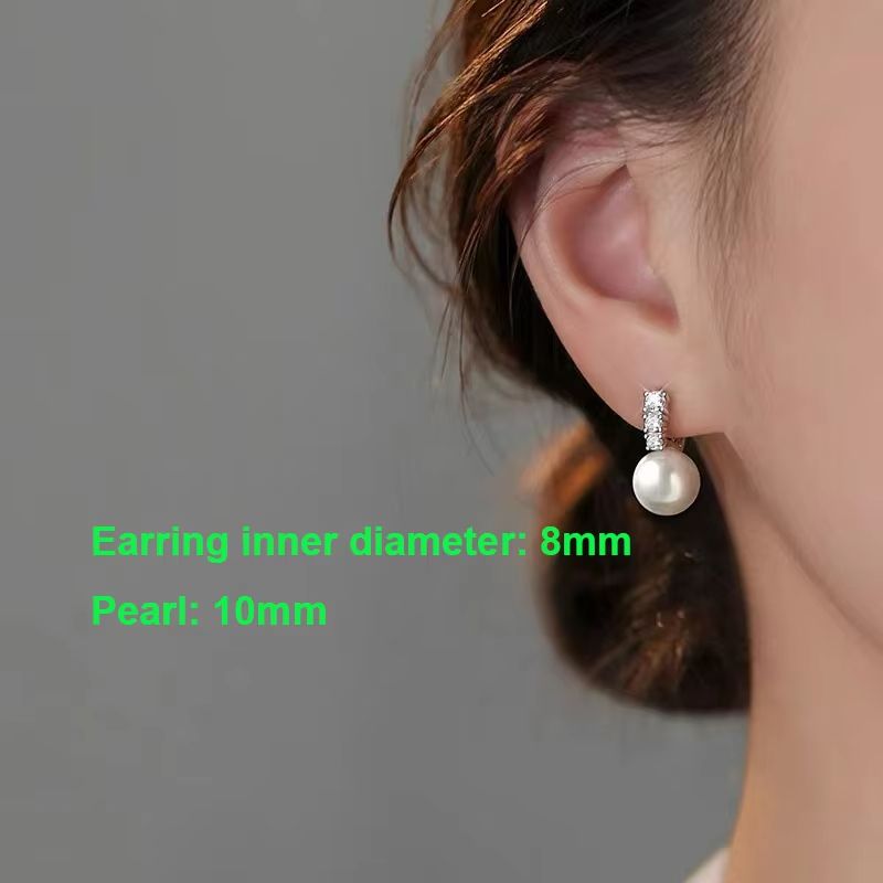 925 Sterling Silver Zircon Round 10/12mm Pearl Pendant Hoop Earrings For Women Party OL Fine Jewelry Light Luxury Accessories