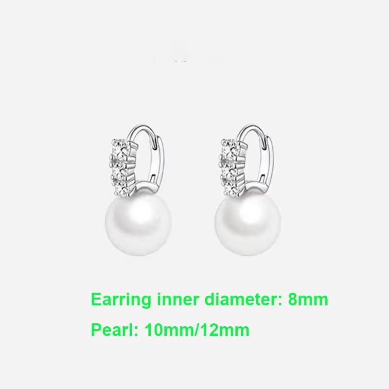 925 Sterling Silver Zircon Round 10/12mm Pearl Pendant Hoop Earrings For Women Party OL Fine Jewelry Light Luxury Accessories