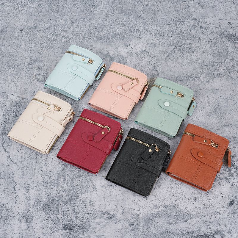 Wallet new button wallet female solid color wallet thin ladies wallet card clip short coin purse cross-border wholesale