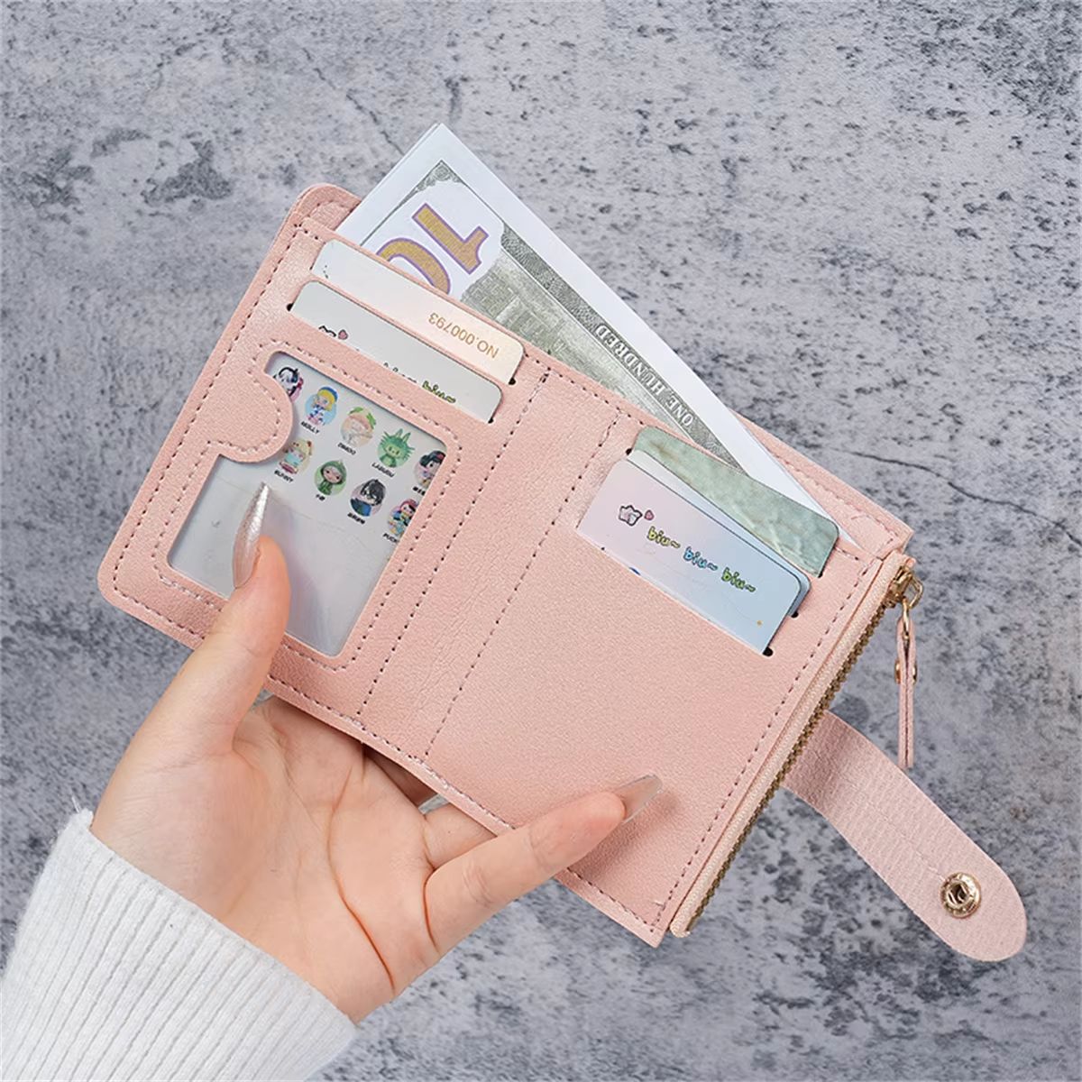 Wallet new button wallet female solid color wallet thin ladies wallet card clip short coin purse cross-border wholesale
