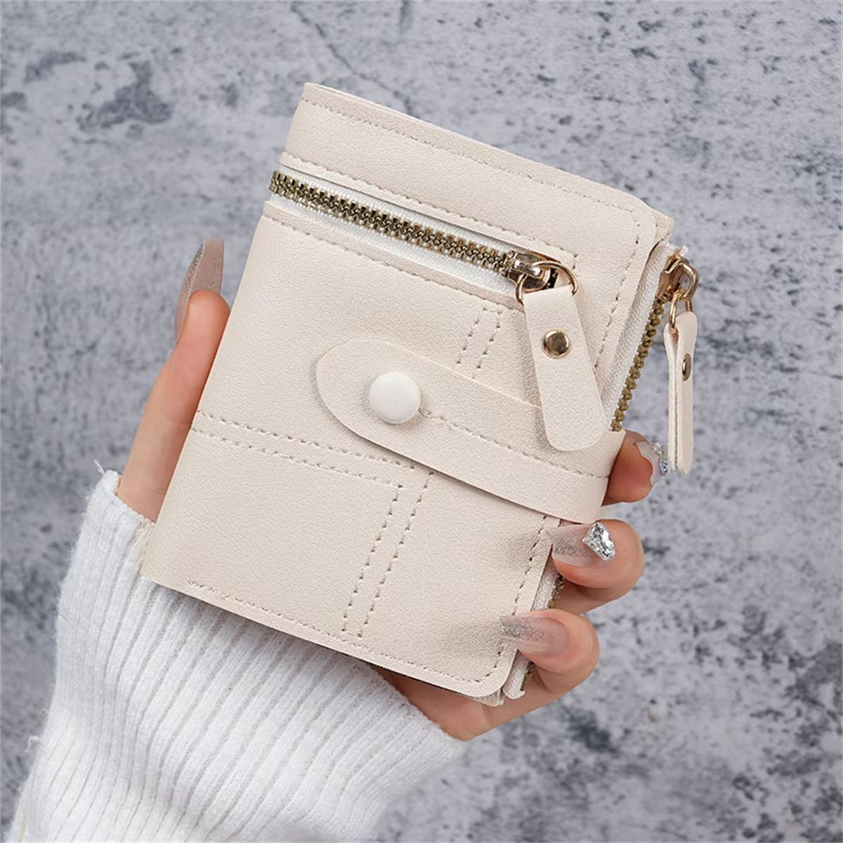 Wallet new button wallet female solid color wallet thin ladies wallet card clip short coin purse cross-border wholesale