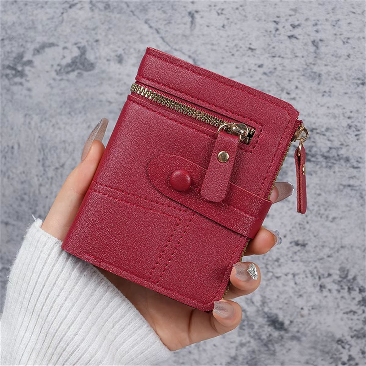Wallet new button wallet female solid color wallet thin ladies wallet card clip short coin purse cross-border wholesale
