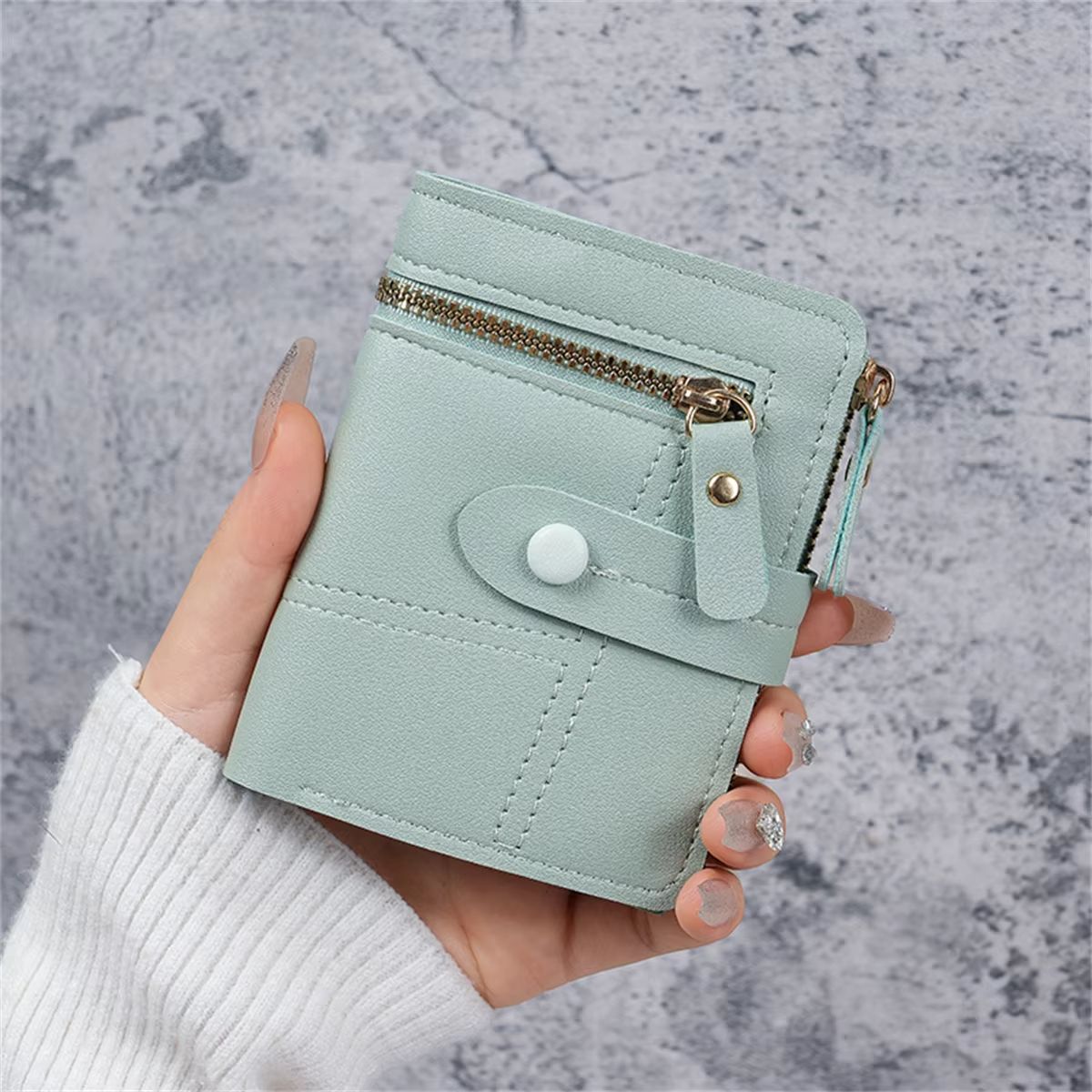 Wallet new button wallet female solid color wallet thin ladies wallet card clip short coin purse cross-border wholesale