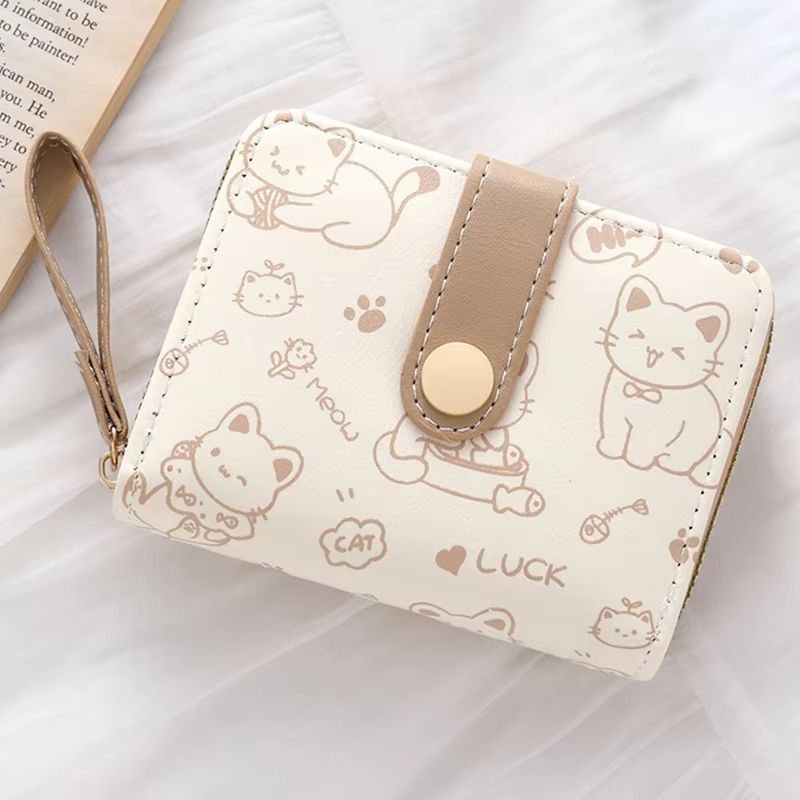 Cute Cat Wallets for Women Card Holder Small Purses with Zip Coin Pocket High Quality Square Hand Bags