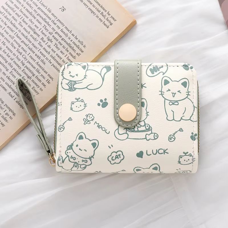 Cute Cat Wallets for Women Card Holder Small Purses with Zip Coin Pocket High Quality Square Hand Bags
