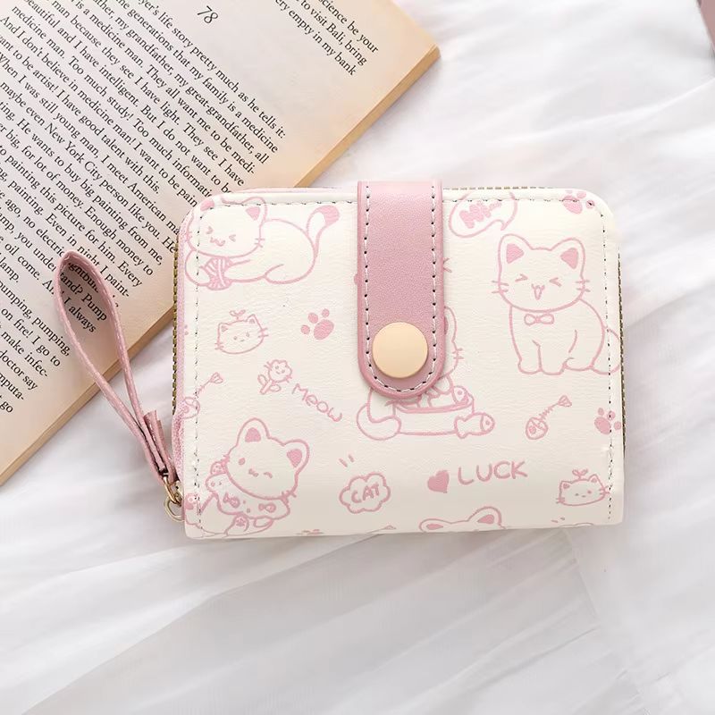 Cute Cat Wallets for Women Card Holder Small Purses with Zip Coin Pocket High Quality Square Hand Bags