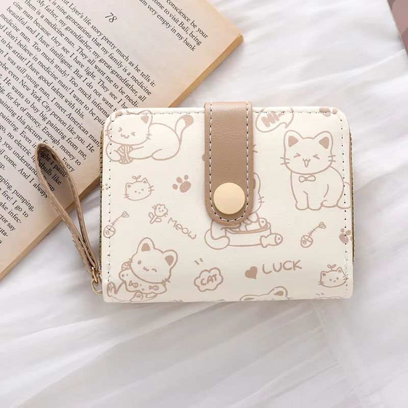Cute Cat Wallets for Women Card Holder Small Purses with Zip Coin Pocket High Quality Square Hand Bags