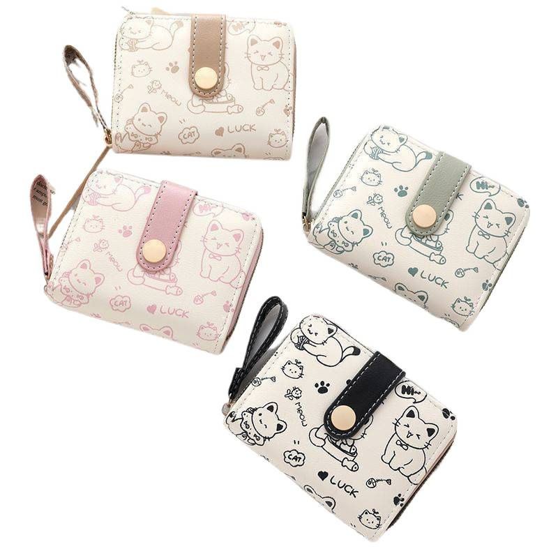 Cute Cat Wallets for Women Card Holder Small Purses with Zip Coin Pocket High Quality Square Hand Bags