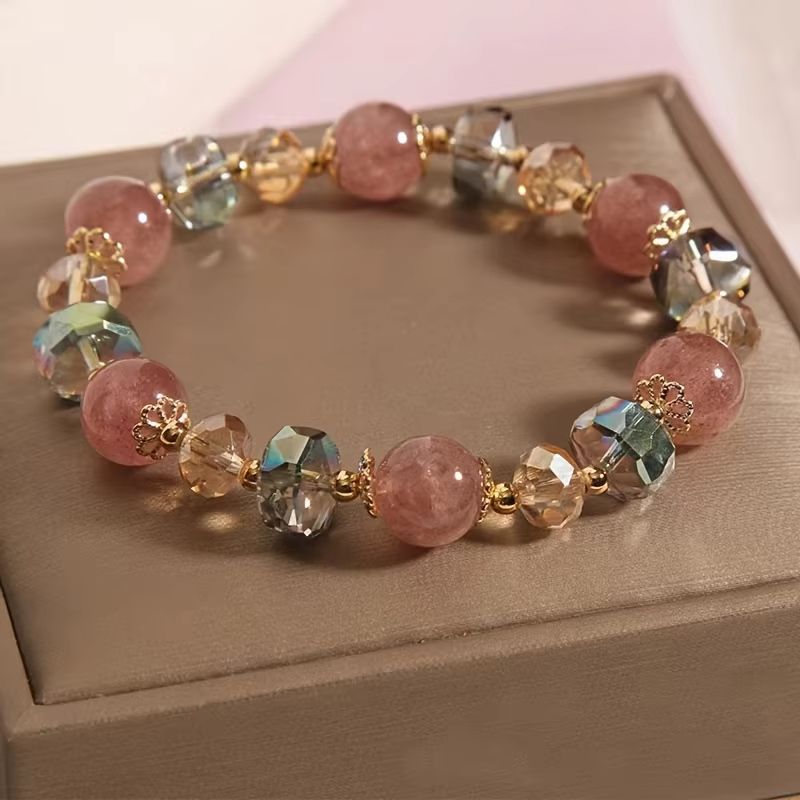1pc Crystal Beaded Bracelet Unisex Fashion Gemstone Stretch Bracelet Cute Style Jewelry