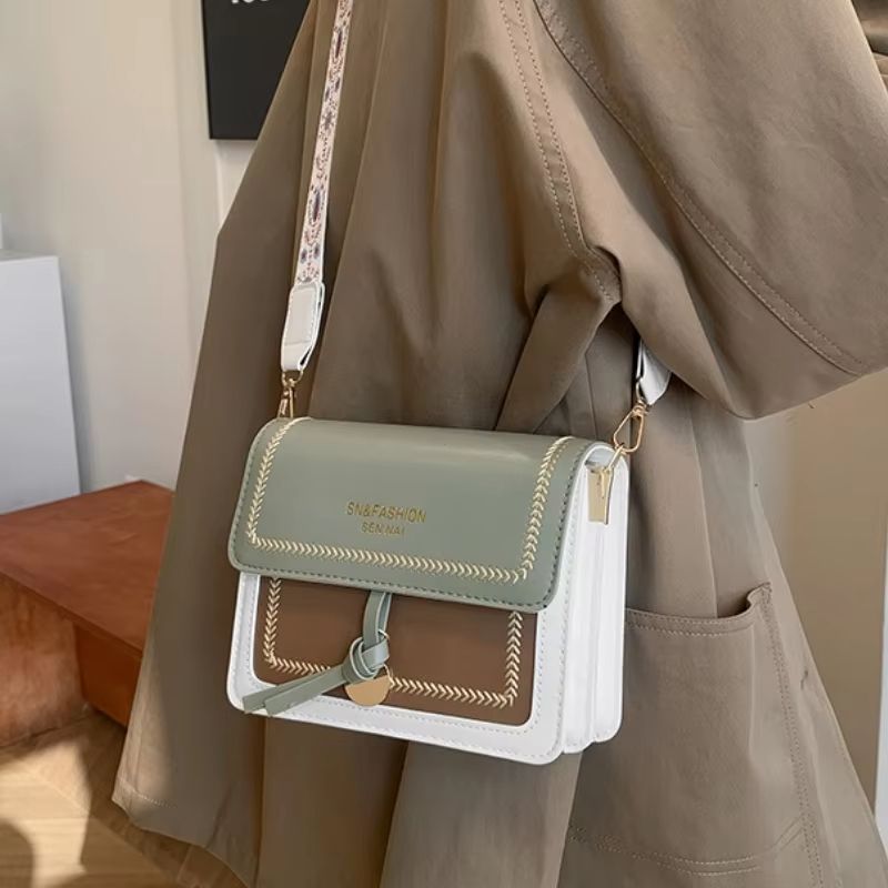 Fashionable Bag for Women, Versatile New Crossbody Bag, Contrasting Color Shoulder Bags, Small Square Bag, Wide Shoulder Strap