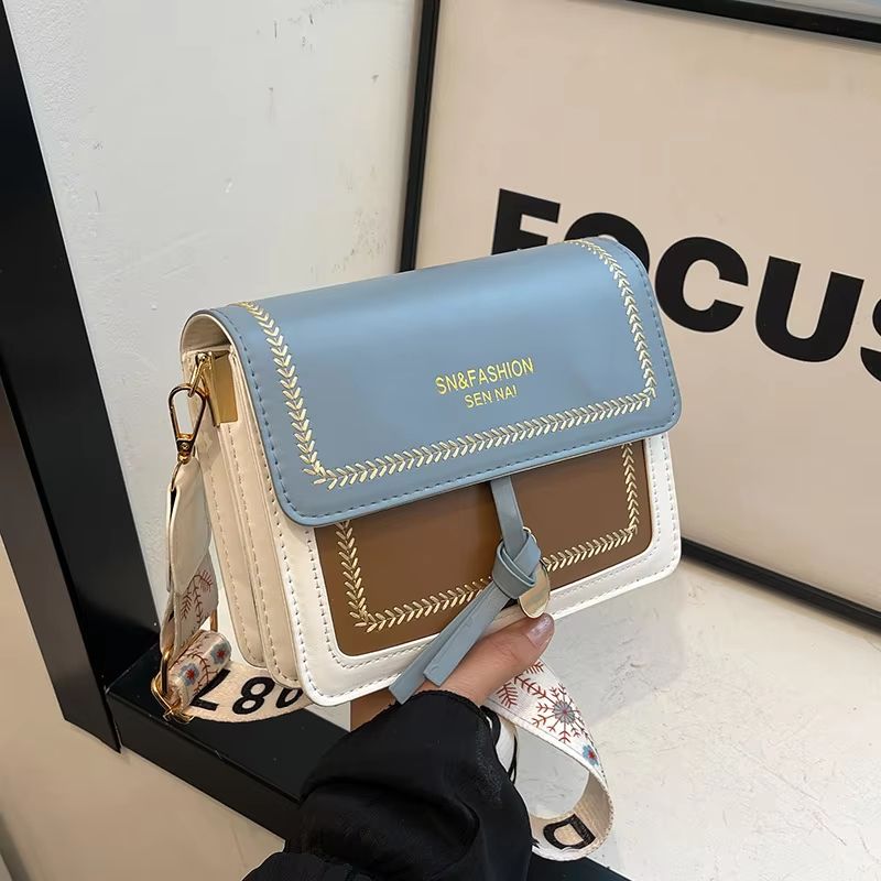Fashionable Bag for Women, Versatile New Crossbody Bag, Contrasting Color Shoulder Bags, Small Square Bag, Wide Shoulder Strap