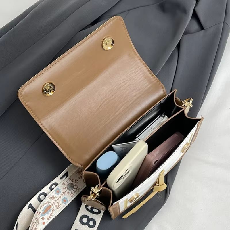 Fashionable Bag for Women, Versatile New Crossbody Bag, Contrasting Color Shoulder Bags, Small Square Bag, Wide Shoulder Strap