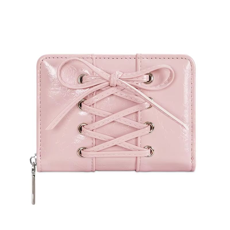 Simple Korean Style Bow Wallet Ultra Thin Short Clutch Card Bag Multi-function Zipper PU Leather Card Holder Travel Coin Purse
