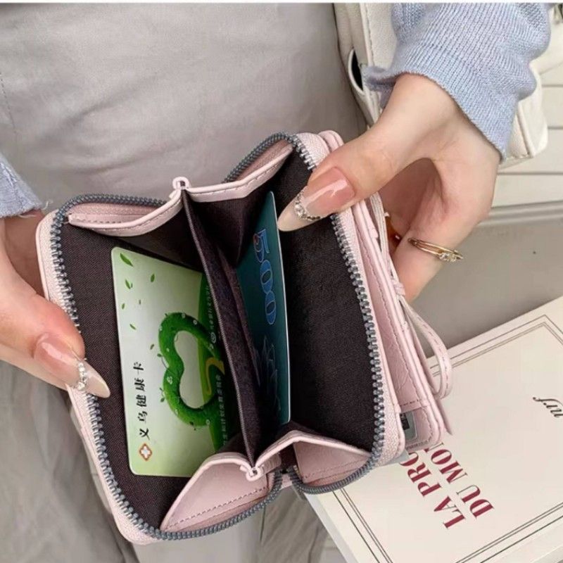 Simple Korean Style Bow Wallet Ultra Thin Short Clutch Card Bag Multi-function Zipper PU Leather Card Holder Travel Coin Purse